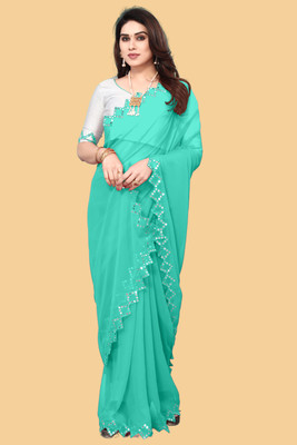 SHELDROM MART Embroidered Bollywood Georgette Saree(Light Blue)