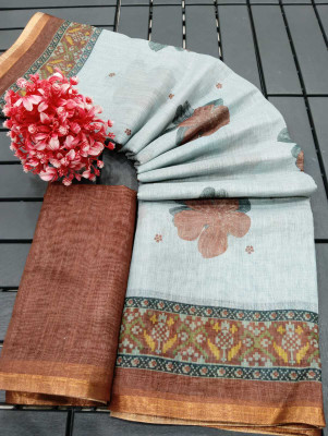 AARAANA Woven, Self Design, Geometric Print Kanjivaram Linen Saree(Multicolor)