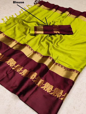Fab Silk Woven Banarasi Cotton Silk Saree(Multicolor)