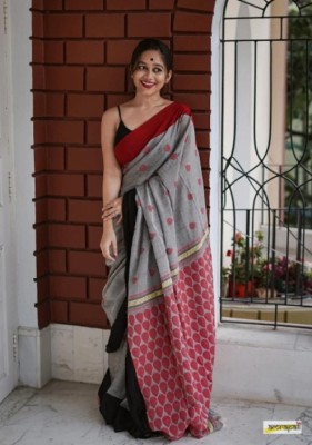 PAL SHAREE Woven Jamdani Handloom Pure Cotton Saree(Grey)