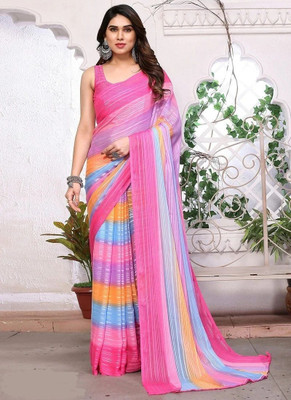 HouseOfCommon Striped Bollywood Georgette Saree(Pink)