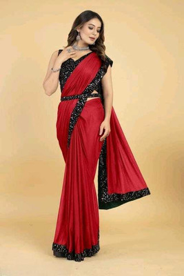 KABARIYA CREATION Striped Bhagalpuri Chiffon Saree(Red)