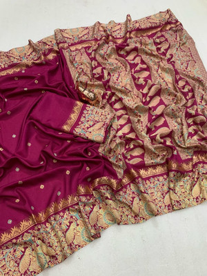 2SD gratitude Woven, Paisley, Floral Print, Self Design, Temple Border Daily Wear Tussar Silk, Pure Silk Saree(Pink)