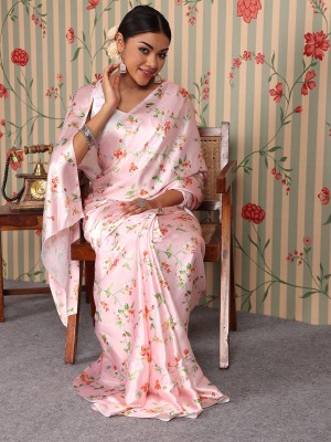 AVANSHEE Self Design, Floral Print, Printed, Digital Print, Paisley, Striped Bollywood Satin, Silk Blend Saree(Pink)