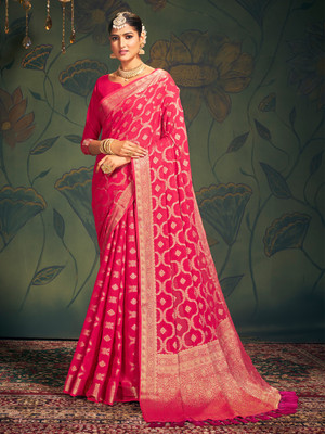 Divastri Woven Kanjivaram Georgette Saree(Pink)
