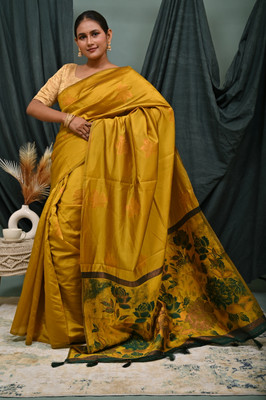 Banaras silk palace Woven Banarasi Silk Blend Saree(Mustard)
