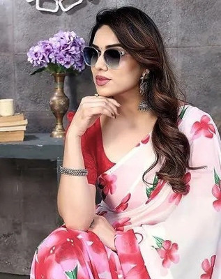 Bhuwal Fashion Floral Print Daily Wear Georgette Saree(Pink)