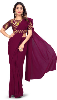DRIZOMIZ Solid/Plain Bollywood Georgette Saree(Purple)
