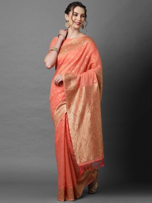 ANOUK Woven Banarasi Pure Cotton Saree(Orange)