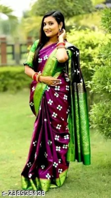 Ahamadcreation Woven Banarasi Satin Saree(Purple)