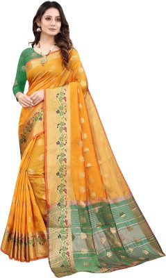 Bansari Textiles Self Design, Woven Bollywood Jacquard, Art Silk Saree(Yellow)