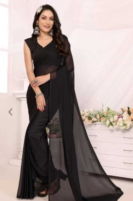 Damru trendz Printed Daily Wear Georgette Saree(Black)