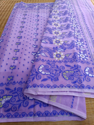 KhayaFashion Woven Tant Pure Cotton Saree(Purple)