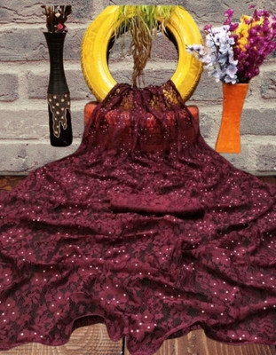 NORAFLEX Embroidered Bollywood Net Saree(Maroon)