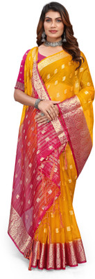 KOTHARI SBT Woven Bandhani Organza Saree(Yellow)