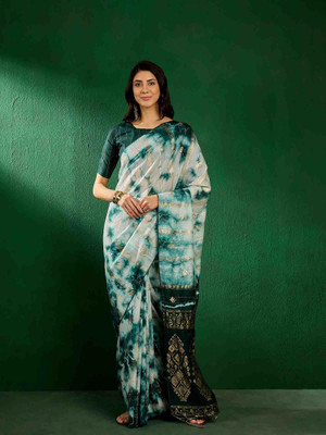 all about you Woven Bandhani Cotton Blend Saree(Dark Green)
