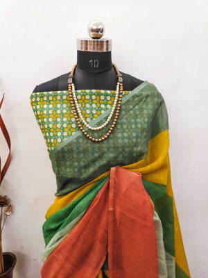 MAANVIT Woven Kanjivaram Linen, Cotton Linen Saree(Multicolor)