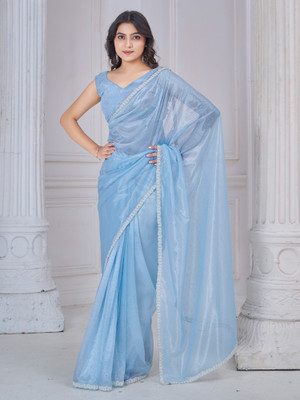 Sareemall Embellished Bollywood Net Saree(Light Blue)
