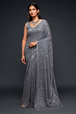 Trendmalls Embellished Bollywood Georgette Saree(Grey)