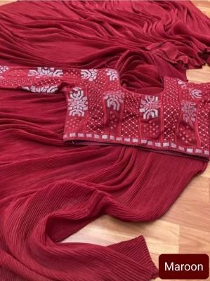 GOIAKIYA RINJAS Self Design, Solid/Plain, Printed, Floral Print, Graphic Print, Embroidered, Digital Print Bollywood Georgette Saree(Maroon)