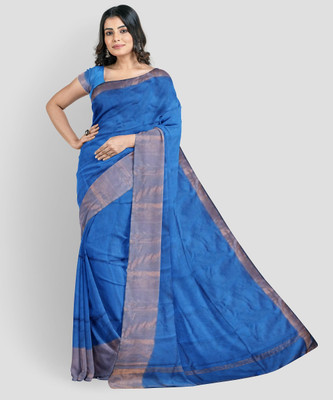 PRIDE SALES Solid/Plain Gadwal Cotton Silk Saree(Blue)