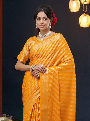 AKSHAR PATRON ENTERPRISE Striped Bollywood Georgette Saree(Mustard)