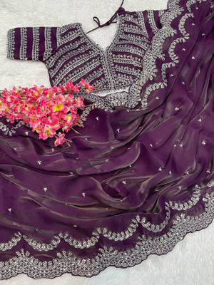 GOLDOLL FAB Embroidered Bollywood Georgette Saree(Purple)