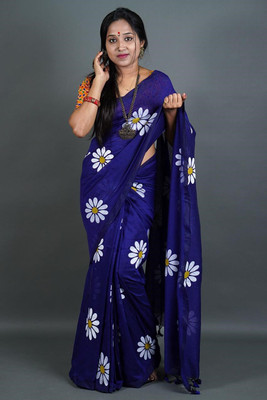 cloud vastra Printed Handloom Pure Cotton Saree(Light Blue)