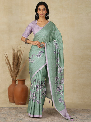 Tasrika Printed, Woven Banarasi Silk Blend Saree(Multicolor)