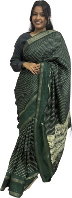 Sanjana Silks Printed Bollywood Art Silk, Silk Blend Saree(Green, White)
