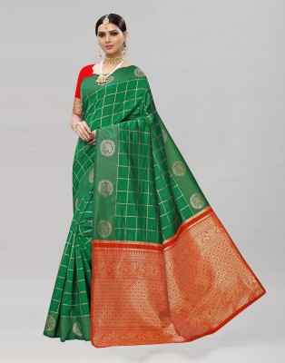 Divastri Woven, Embellished, Self Design Banarasi Silk Blend Saree(Green, Red)