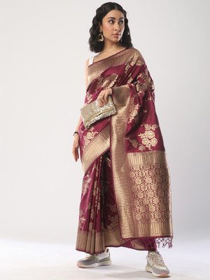 Tasrika Woven Banarasi Silk Blend Saree(Multicolor)