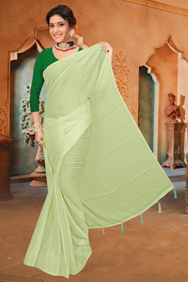EVERYDAY CREATIONS Solid/Plain Bollywood Chiffon Saree(Green)