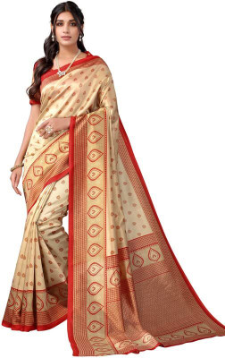 Jay Bhole Woven Maheshwari Cotton Silk Saree(Cream)