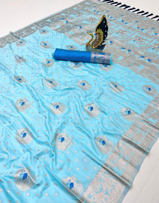 Divastri Woven Banarasi Cotton Silk Saree(Blue)