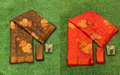 Sitanjali Floral Print Maheshwari Brasso Saree(Pack of 2, Red)