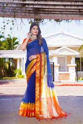 Aarunika BS Solid/Plain Bollywood Organza Saree(Multicolor)