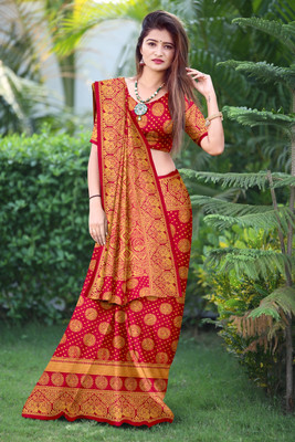 DHARMRAJ ENTERPRISE Self Design Banarasi Jacquard Saree(Red)