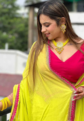 Shreeji Solid/Plain Handloom Georgette Saree(Pink)