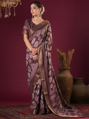 ANOUK Printed Chinnalapattu Silk Blend Saree(Maroon)