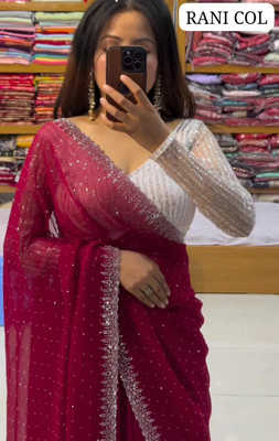 NITYA CREATION Embroidered Baluchari Georgette Saree(Red)
