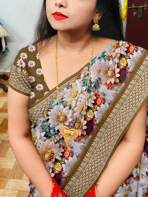 JERAVI Enterprise Digital Print, Embroidered Bollywood Cotton Silk Saree(Brown)