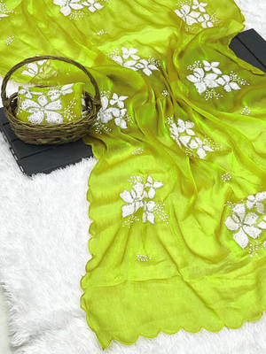 JSItaliya Embroidered Bollywood Tissue Saree(Green)