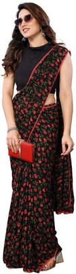 ROOP SUNDARI SAREES Floral Print Daily Wear Georgette Saree(Red, Black)