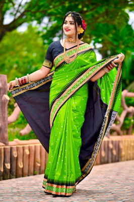 Sijileen Temple Border, Woven, Color Block Sambalpuri Silk Blend Saree(Light Green)
