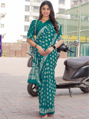 Divastri Printed Daily Wear Silk Blend Saree(Blue)