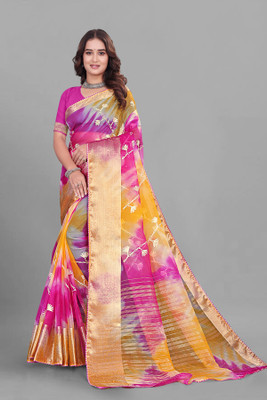 Aarunika LGF Solid/Plain Bollywood Organza Saree(Pink)
