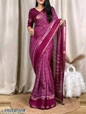 Vraggi Printed Daily Wear Cotton Silk Saree(Purple)