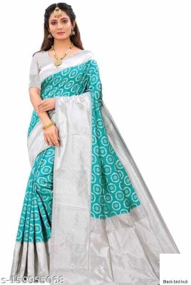 Kyrila Solid/Plain Banarasi Cotton Silk Saree(Light Blue)