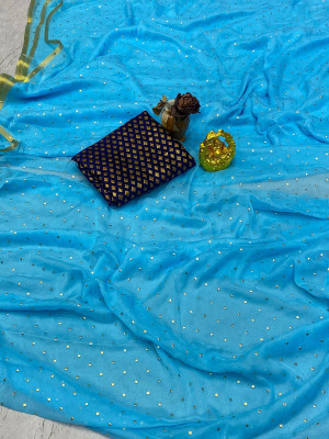 ELEGANCE FAB Polka Print Daily Wear Chiffon Saree(Light Blue)